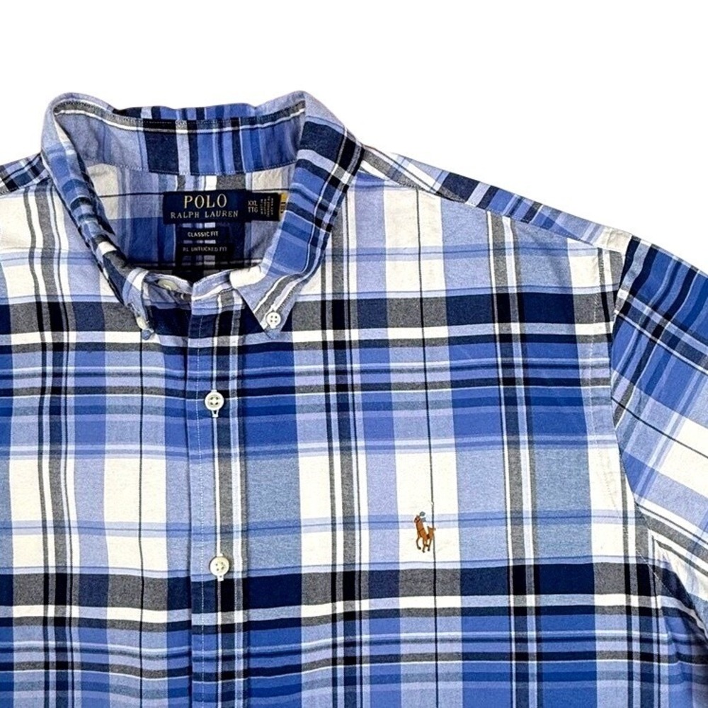 Polo Ralph Lauren Mens XXL Blue Plaid Short Sleeve Untucked Classic Fit Shirt